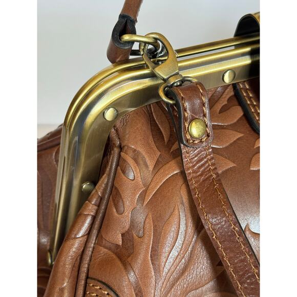 Gianni Conti Genuine Italian Leather Bag Doctor's Metal Frame Floral Design - Picture 9 of 14